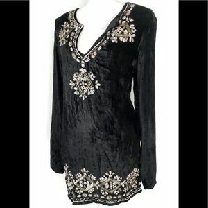 BOSTON PROPER Crushed Velvet Tunic Sequin Beaded L